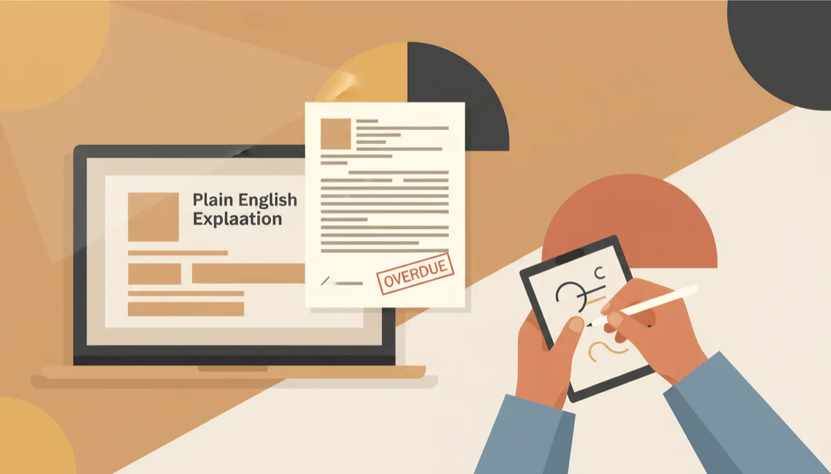 Laptop screen showing a plain-English explanation of a debt letter Laptop screen showing a plain-English explanation of a debt letter