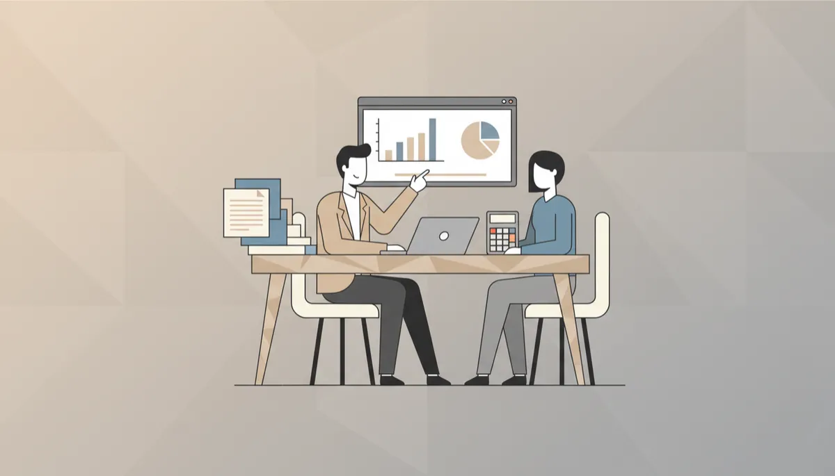 Advisor explaining different mortgage options on a laptop to a client Advisor explaining different mortgage options on a laptop to a client