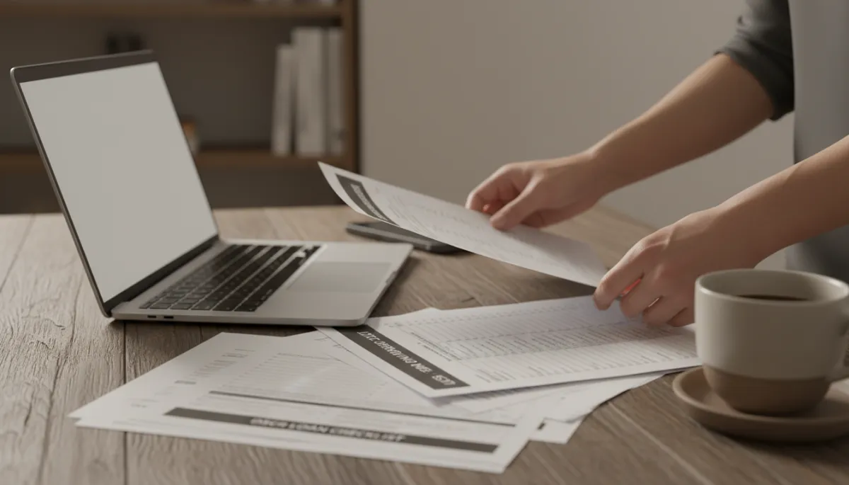 Hands organizing LLC documents and a DSCR loan checklist on a desk Hands organizing LLC documents and a DSCR loan checklist on a desk