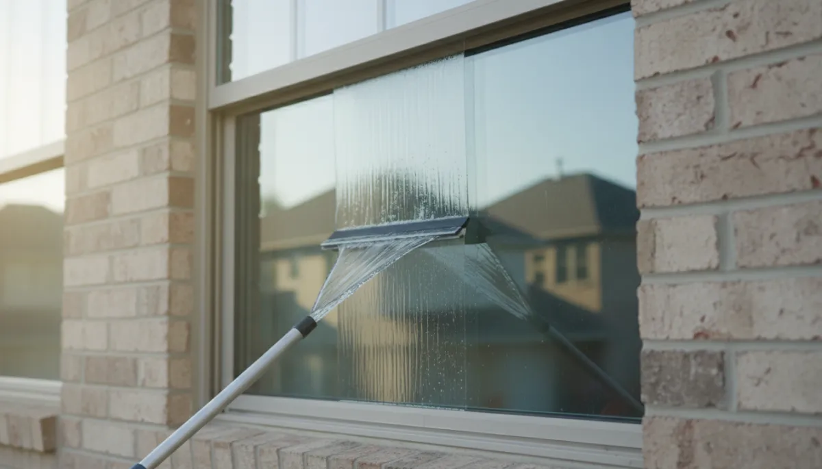 Squeegee cleaning a residential window in York Region