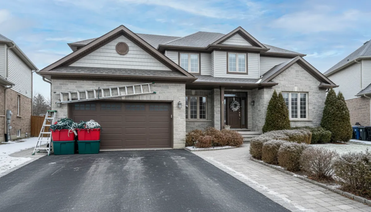 Newmarket home with driveway and exterior cleared and ready for Christmas light installation
