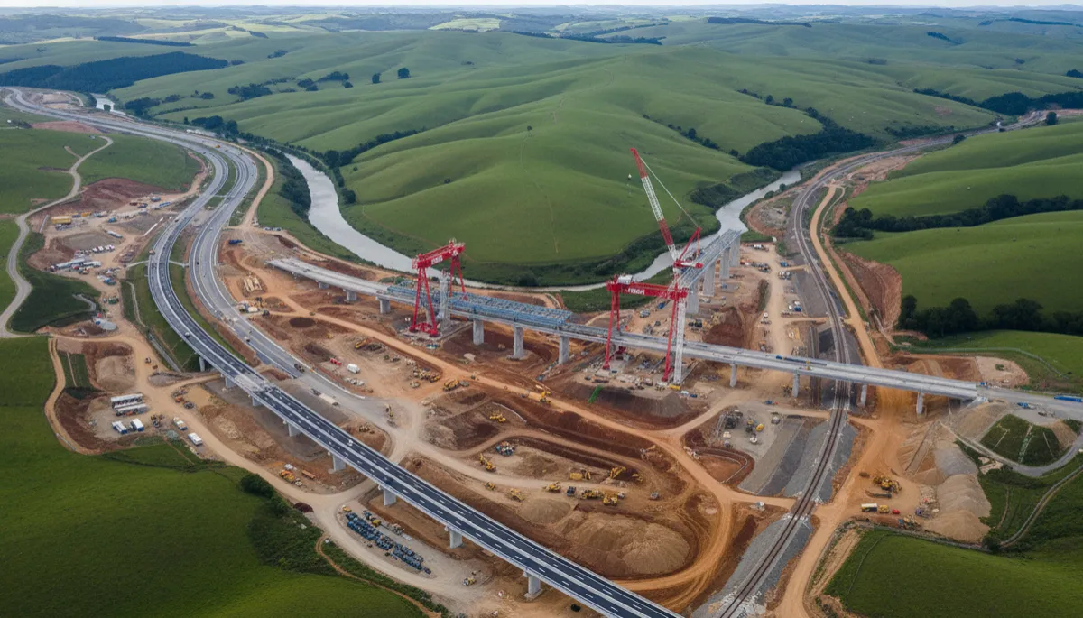Aerial view of major transport infrastructure construction site in Australasia