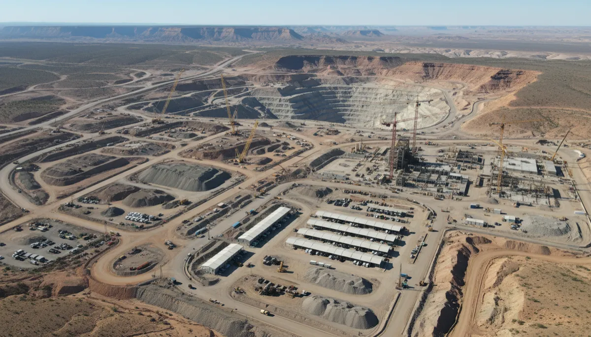 Photorealistic aerial view of the Nolans rare earths mine and processing plant under construction in remote Northern Territory