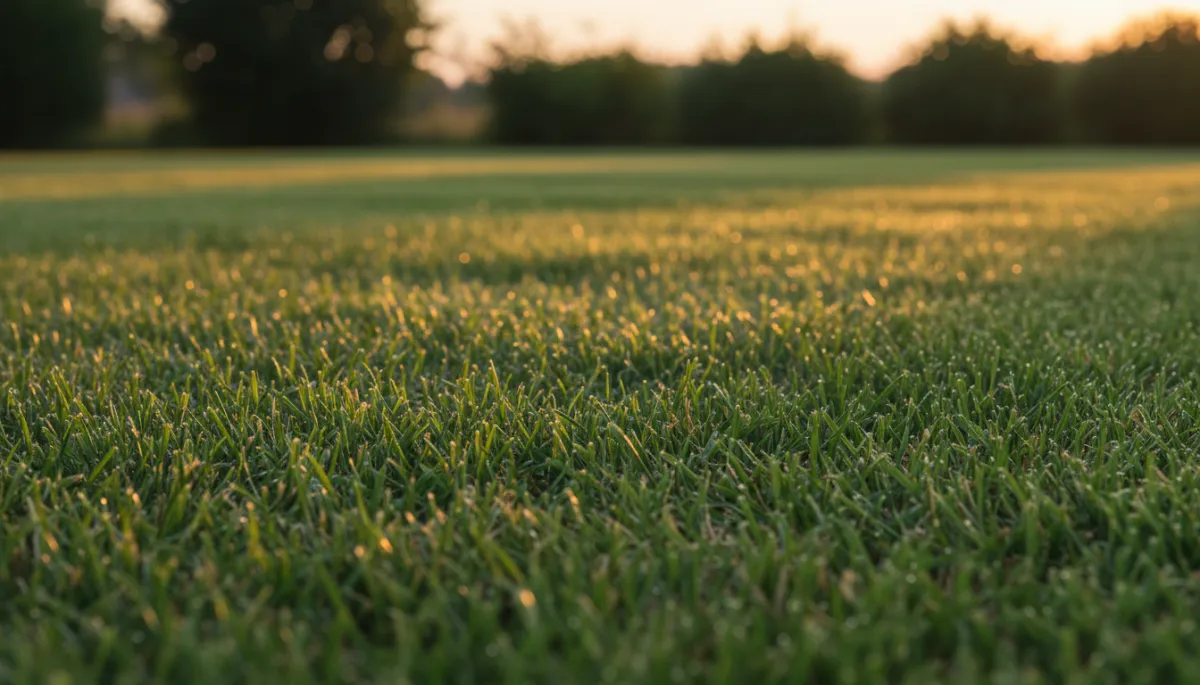 Photorealistic thick green backyard lawn in New Jersey