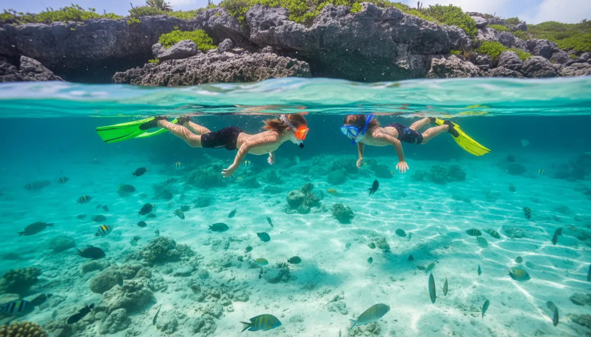 Children snorkeling in a calm turquoise cove in Bermuda