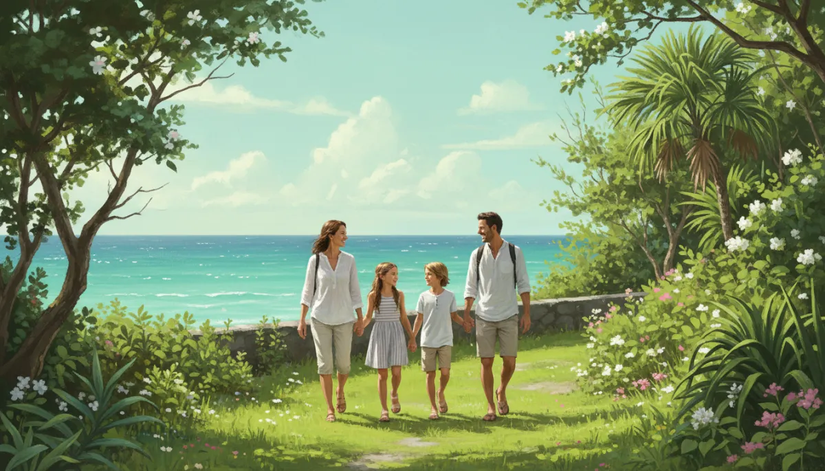 Family walking together on a scenic path along Bermuda Railway Trail