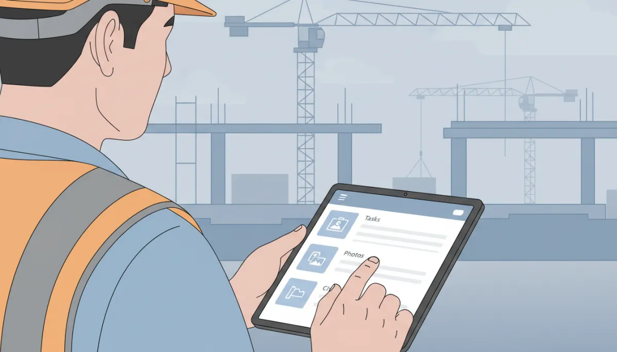 Project manager capturing structured jobsite information on a tablet Project manager capturing structured jobsite information on a tablet