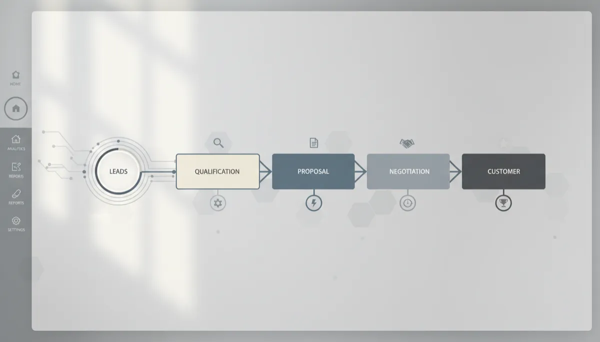 Dashboard showing a connected lead-to-customer business system pipeline