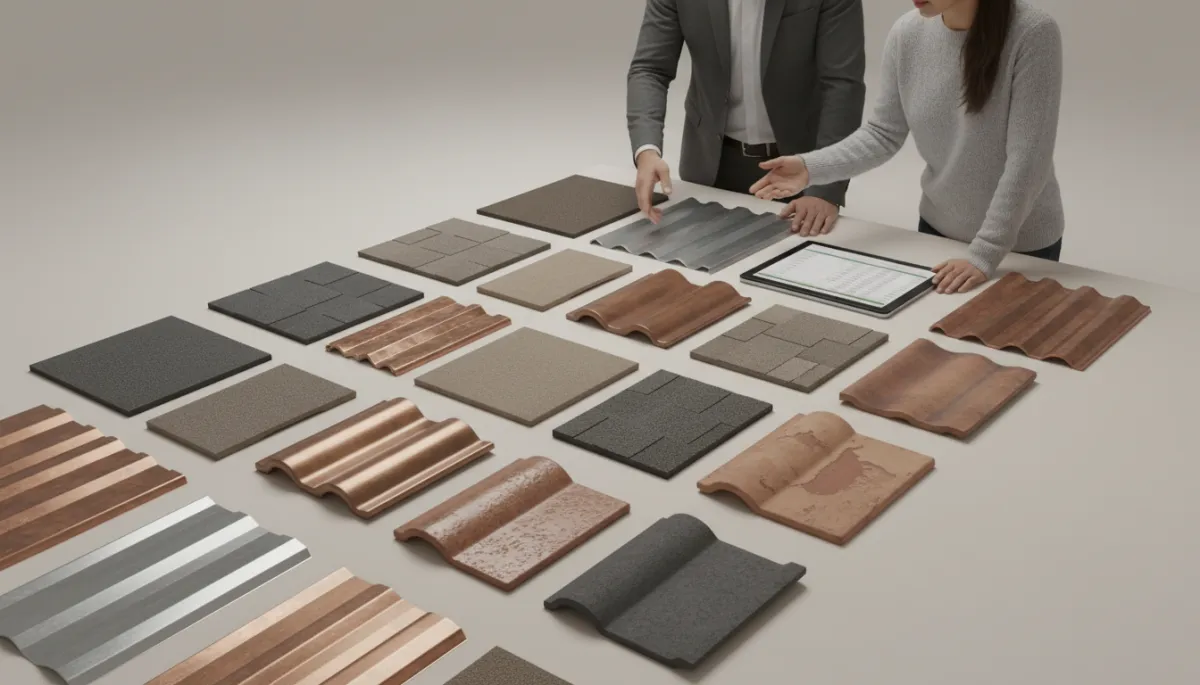 Homeowner reviewing roofing material options and pricing with a contractor