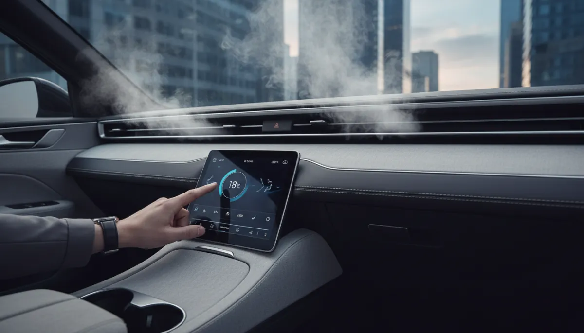 Driver adjusting car air conditioning controls Driver adjusting car air conditioning controls
