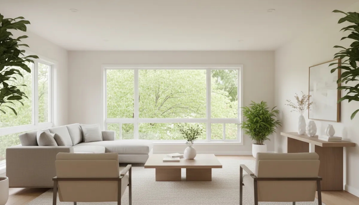 Staged living room in a Palatine home with bright neutral decor