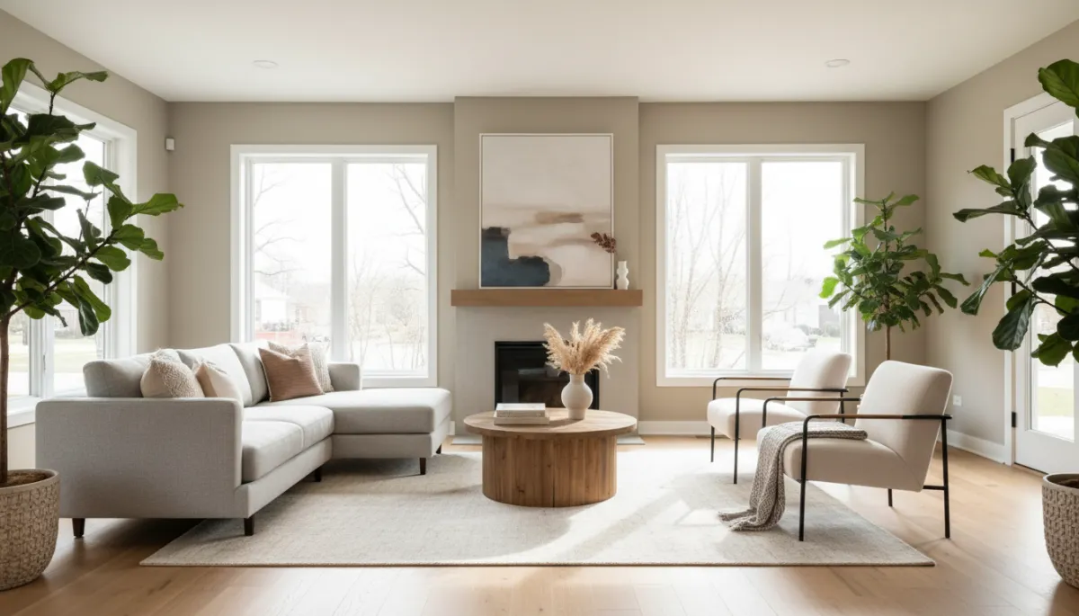 Living room inside a modern home in Palatine, Illinois