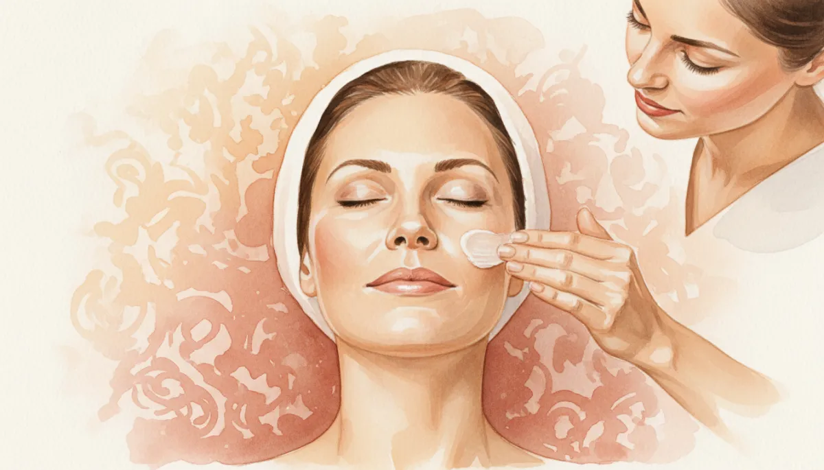 Woman in her 40s relaxing during a professional facial treatment