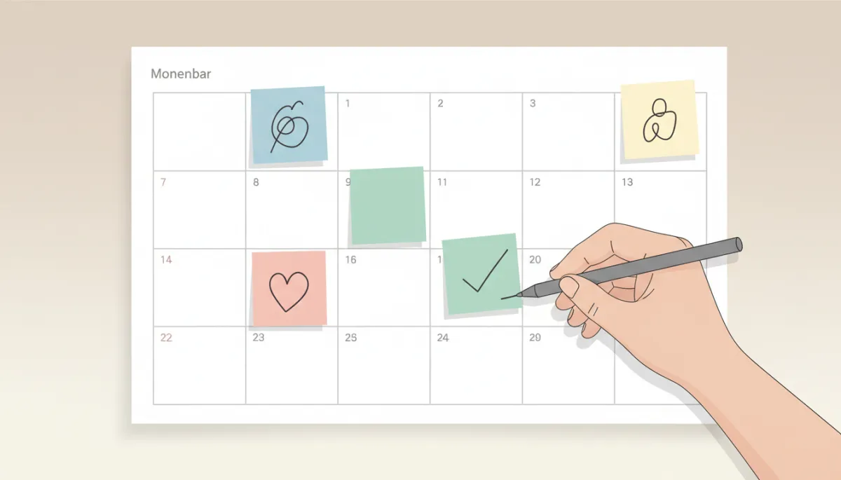 Color-coded calendar and task list being checked off