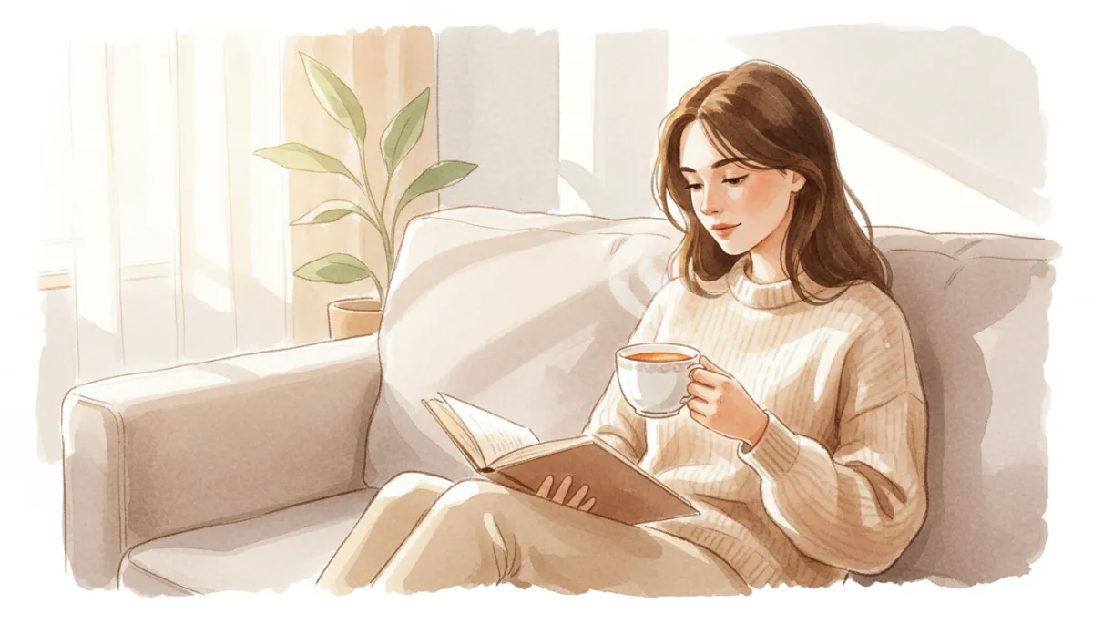Person journaling with a cup of tea, symbolizing calm reflection and lifestyle changes