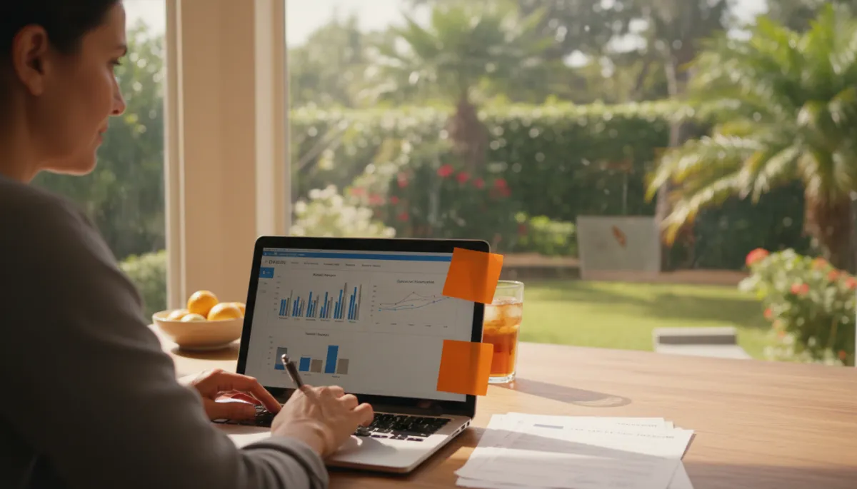 South Florida borrower reviewing credit report and auto loan documents at home