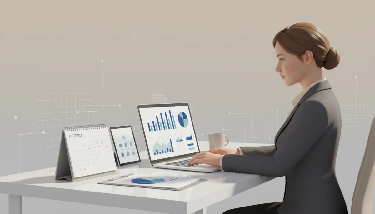 Insurance agent reviewing income projections and client calendar at a tidy desk