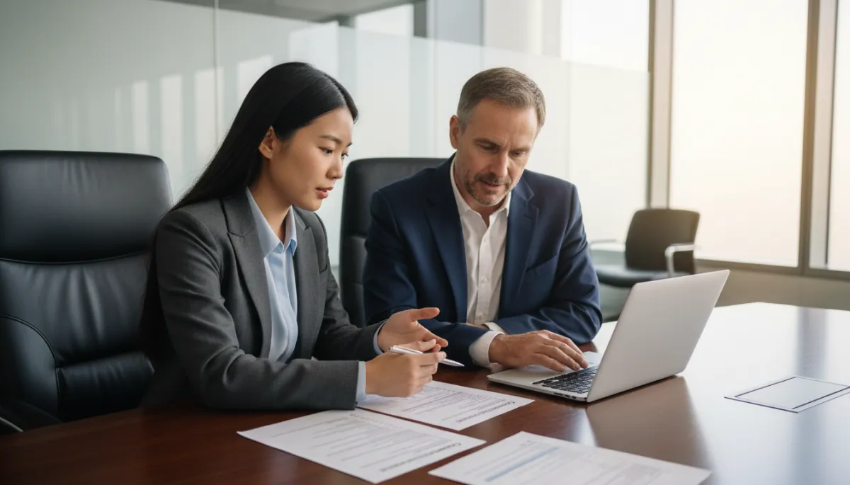 New insurance agent reviewing licensing and education requirements with a mentor