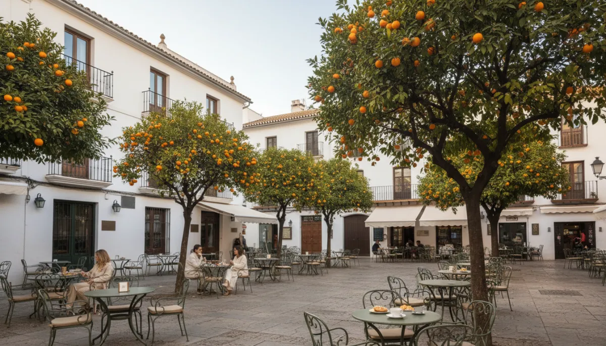 Vista fotorrealista de la Plaza de los Naranjos en el casco antiguo de Marbella Vista fotorrealista de la Plaza de los Naranjos en el casco antiguo de Marbella