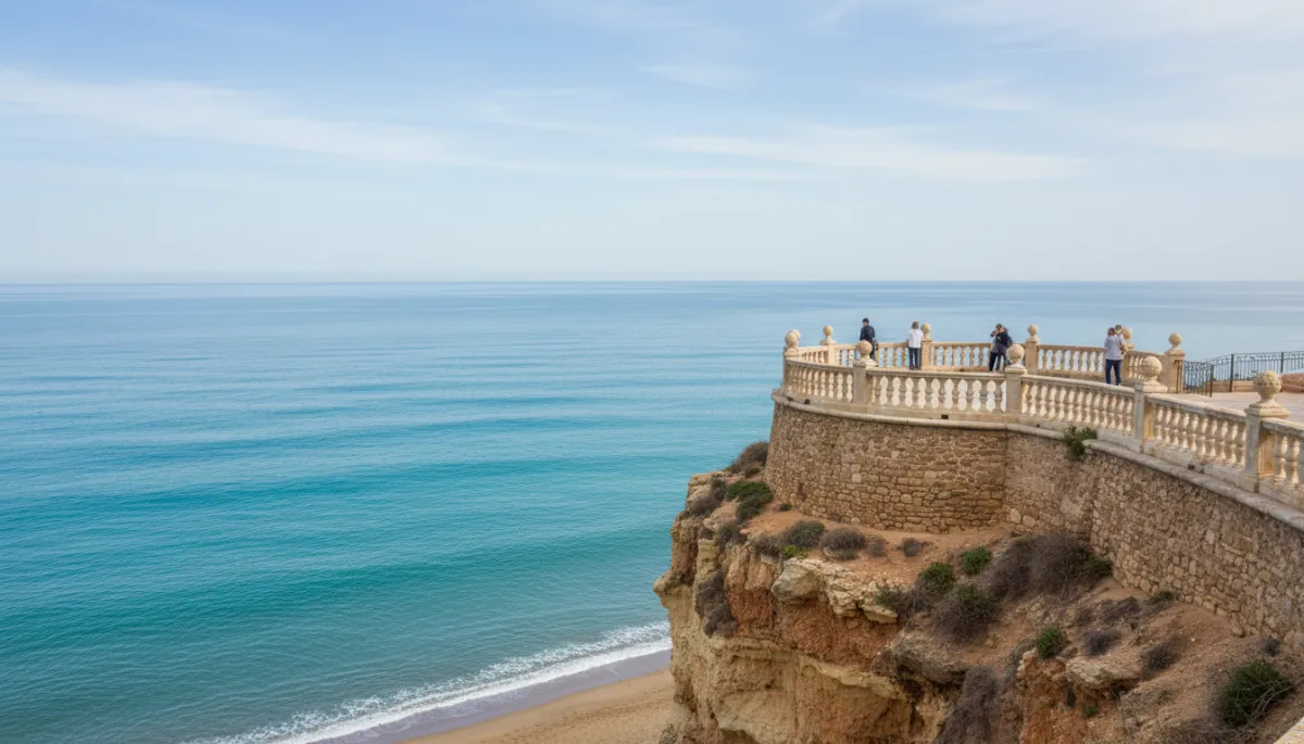 Vista fotorrealista del Balcón de Europa en Nerja sobre el Mediterráneo Vista fotorrealista del Balcón de Europa en Nerja sobre el Mediterráneo