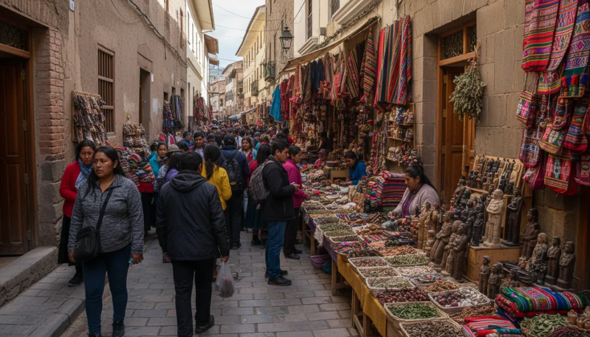Puestos llenos de productos rituales en el mercado de las brujas de La Paz