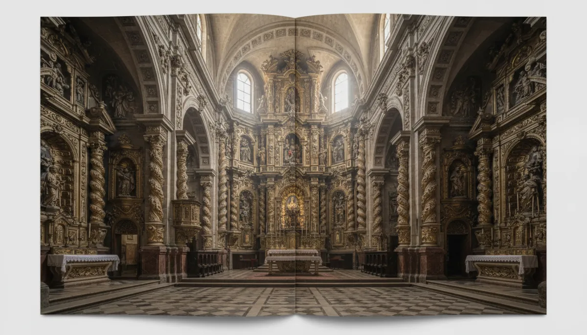 Interior barroco dorado de una catedral colonial en Potosí