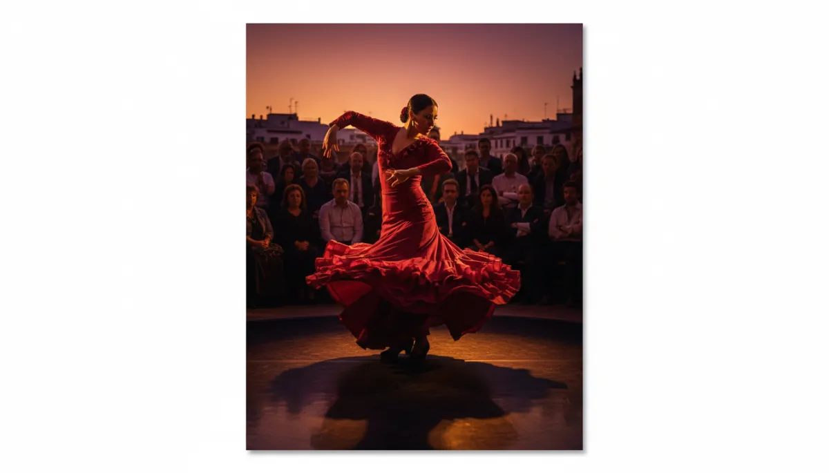 Bailaora de flamenco en un pequeño local íntimo de Sevilla