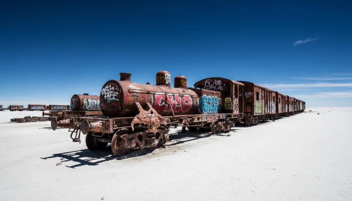 Trenes oxidados en el desierto cerca del Salar de Uyuni