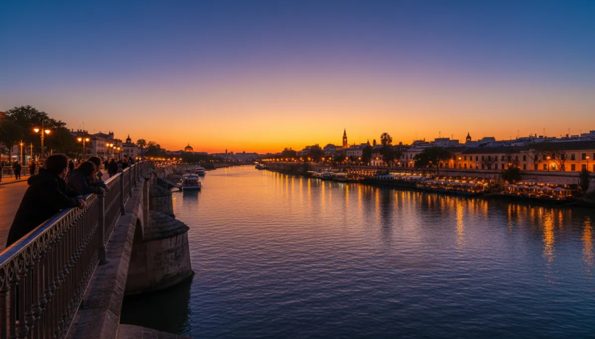 Río Guadalquivir al anochecer visto desde el Puente de Triana