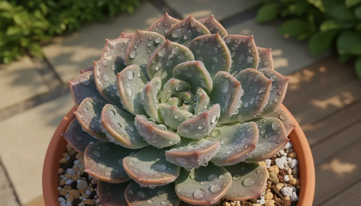 Arrangement of Echeveria Raindrops with other neutral-toned succulents in a ceramic bowl