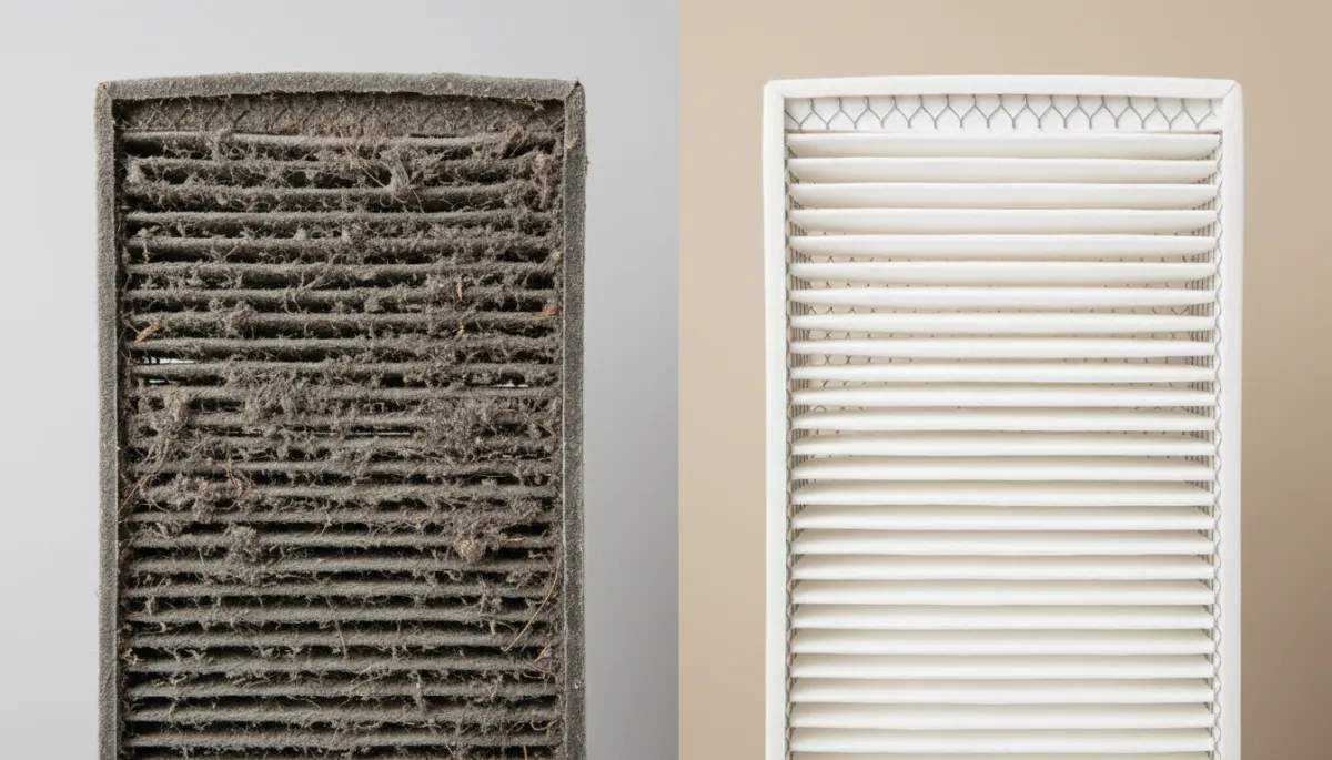 Dirty HVAC air filter compared to a clean filter