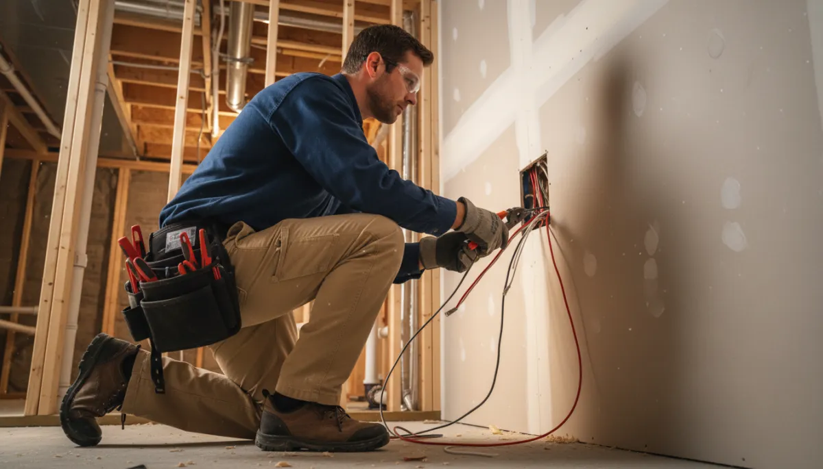 Electrician testing a residential outlet with a non-contact voltage tester
