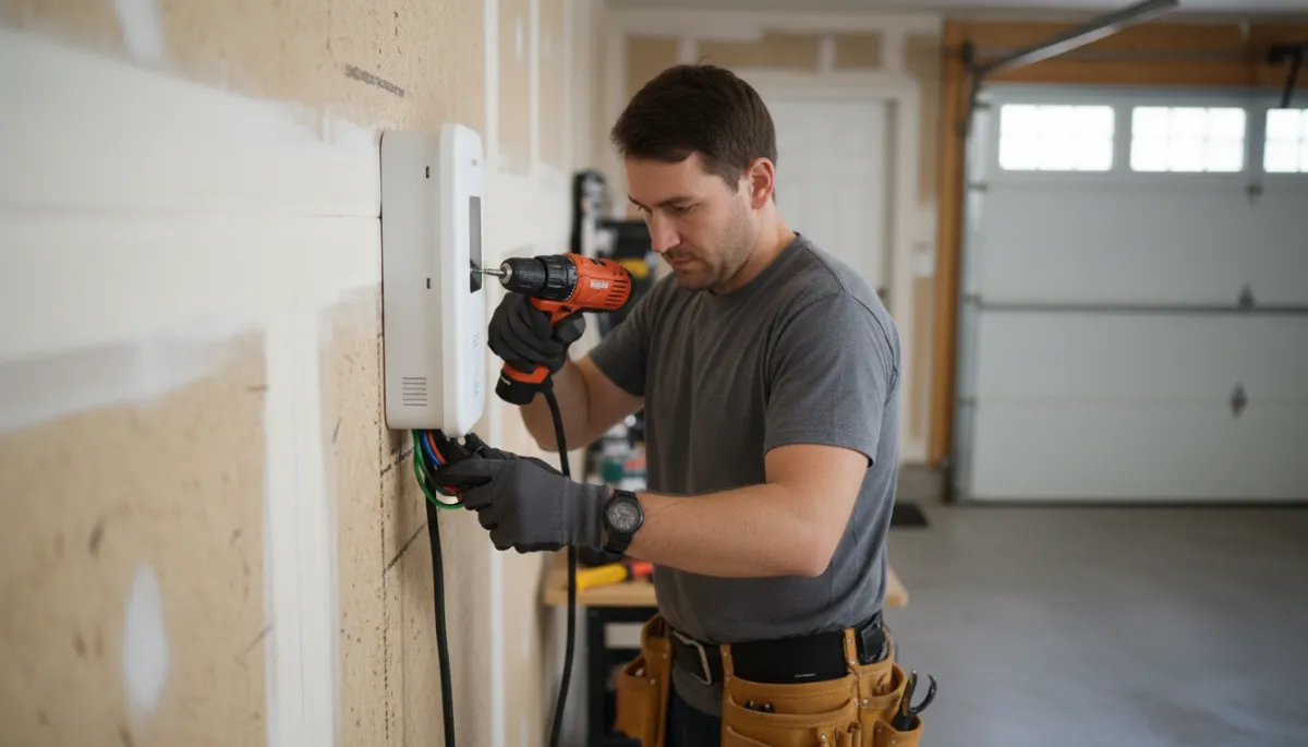 Licensed electrician installing a dedicated 240V circuit for a home EV charger