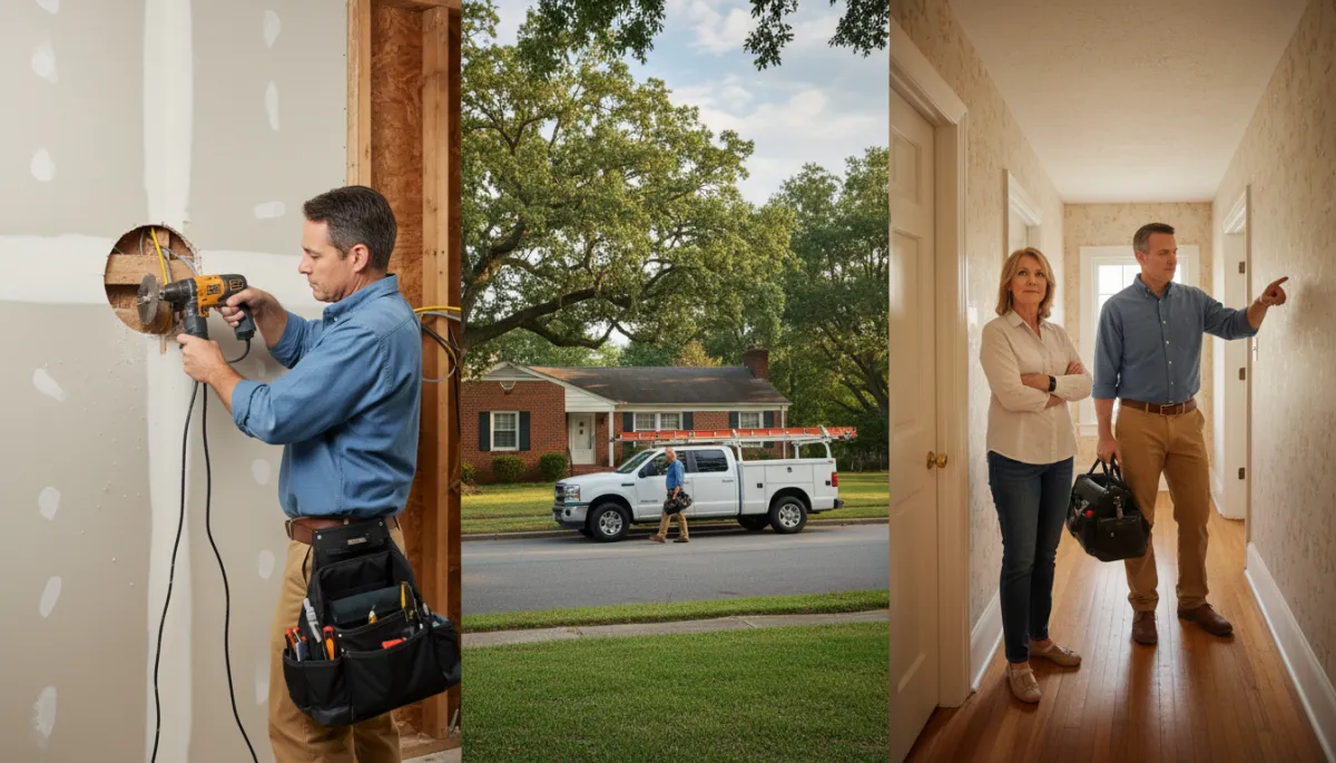 Electrician reviewing panel upgrade details with homeowners