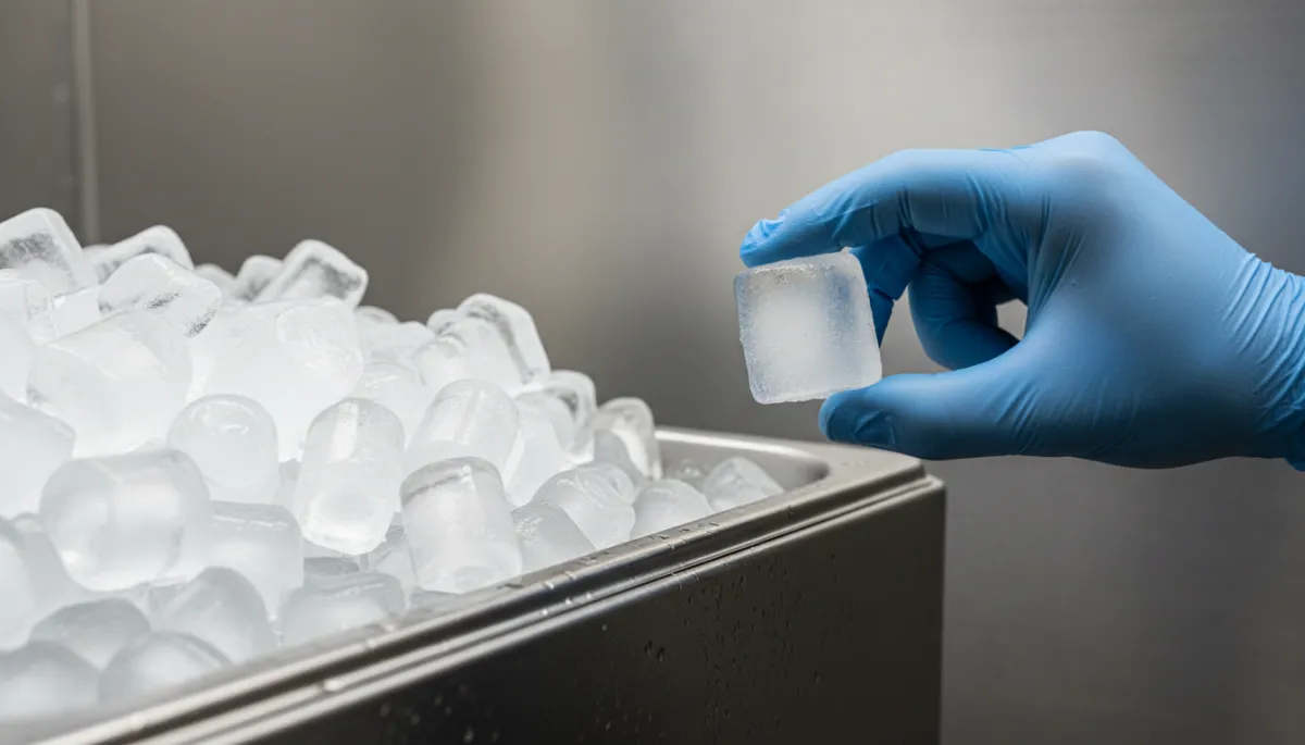 Comparison between clear solid ice cubes and cloudy hollow cubes from a commercial ice machine