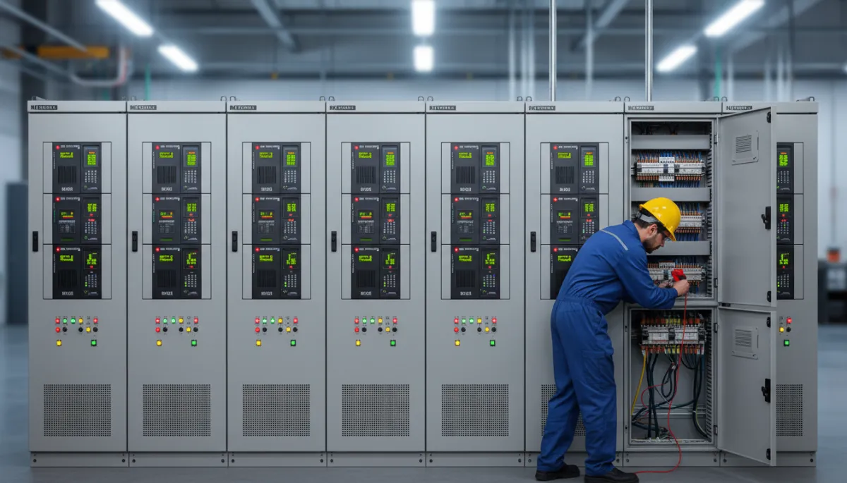 Photorealistic VFDs and motor starters in an MCC lineup