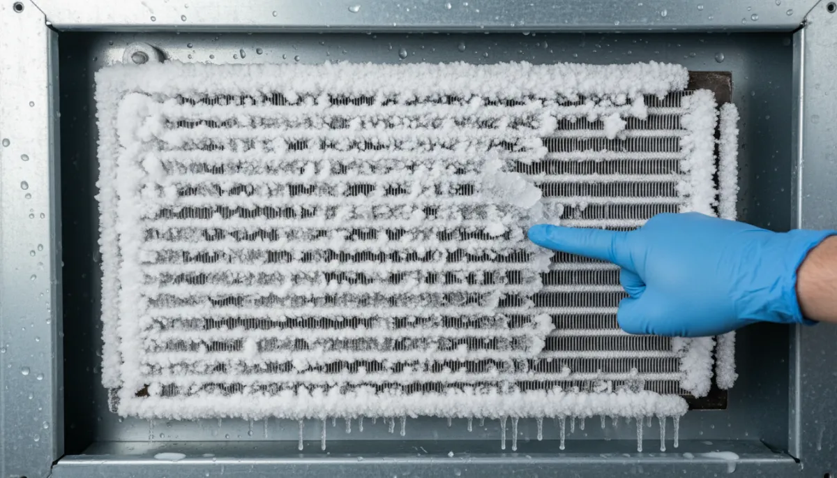 Frozen evaporator coil inside an air handler unit