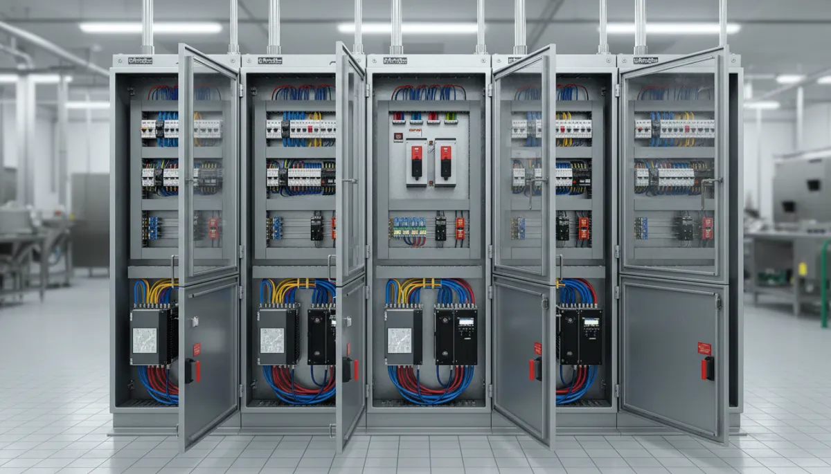 Industrial 480V motor control center in a production facility