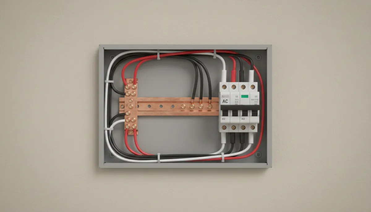 Close-up of a double-pole AC breaker in a residential panel