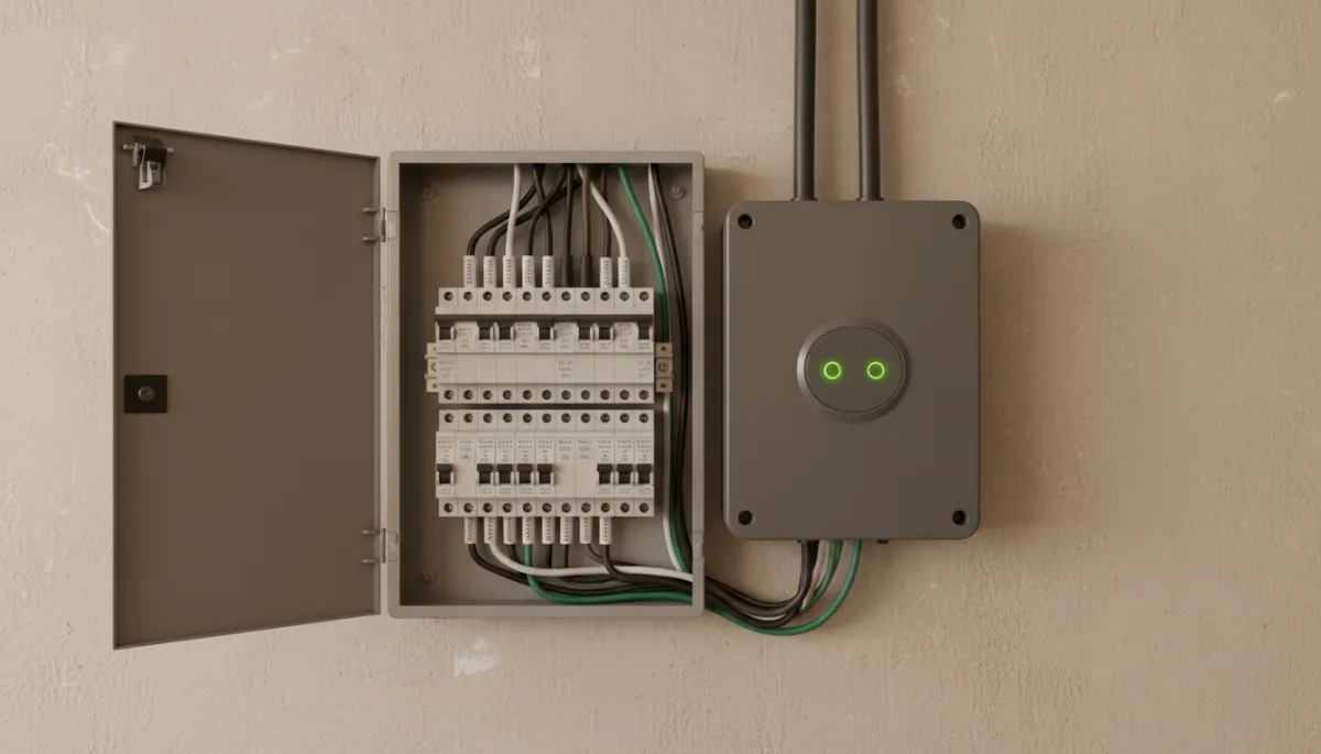 Modern electrical panel with a whole-home surge protector installed
