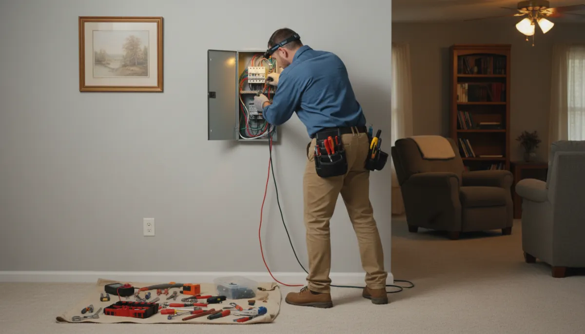 Electrician upgrading a residential electrical panel in a North Mississippi home