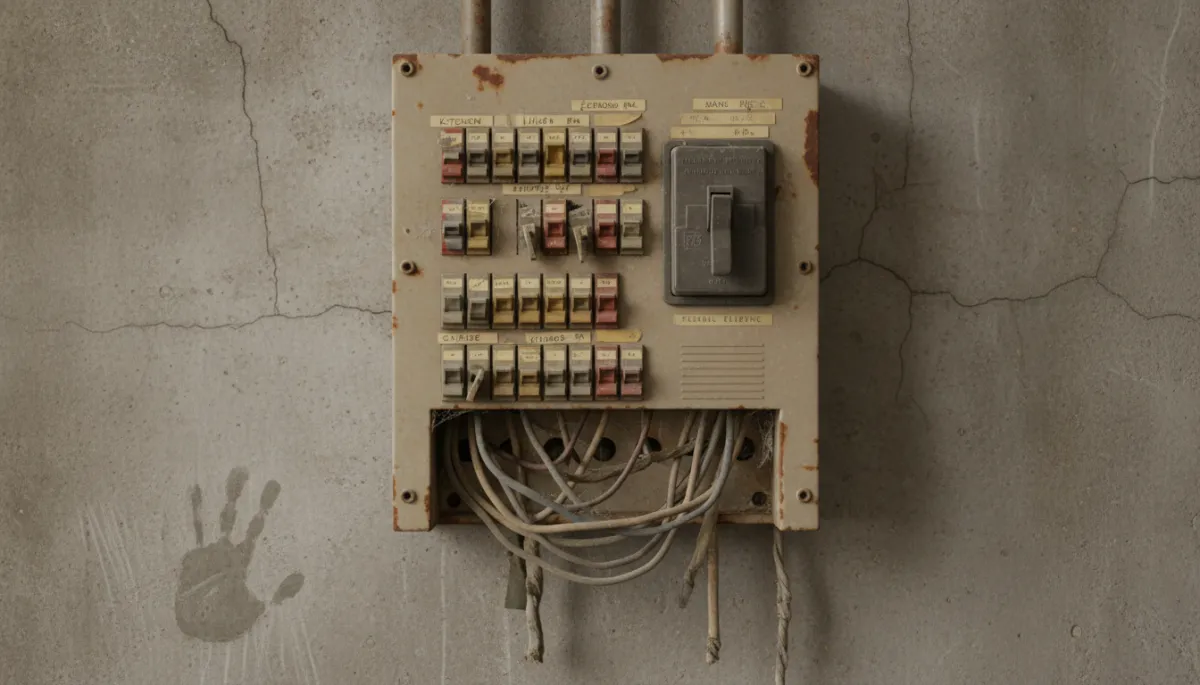 Old fuse box or Federal Pacific style panel showing age and wear