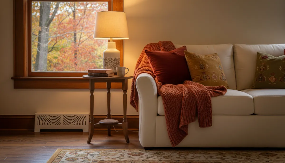 Comfortable Mississippi home interior warmed by a heat pump in fall