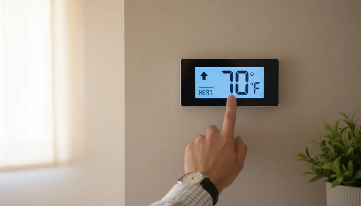 Homeowner switching thermostat from cool to heat mode