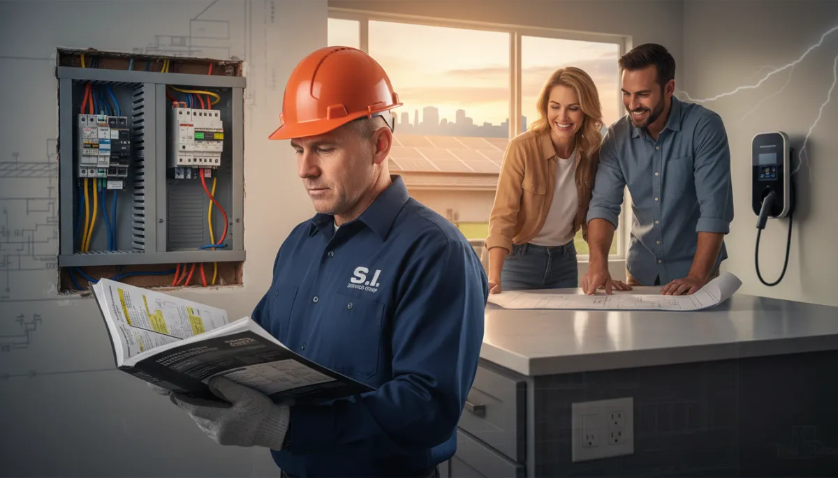 Licensed electrician reviewing 2023 NEC code changes with North American electrical panel in Tupelo MS
