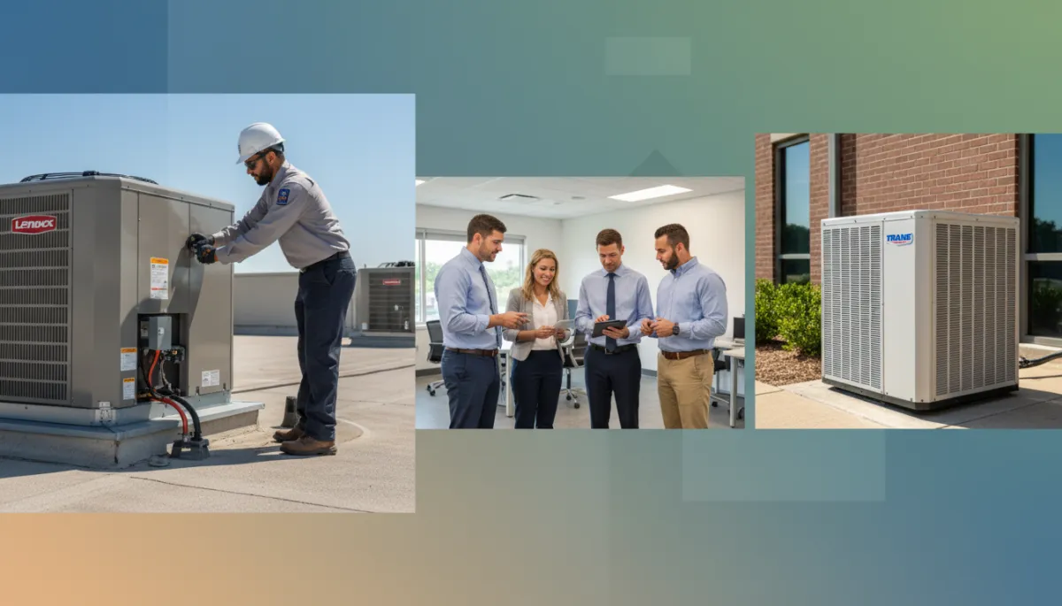 Commercial AC technician servicing rooftop unit at North Mississippi business