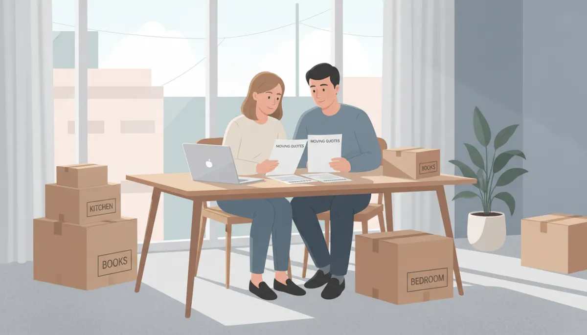 Couple comparing moving quotes in their Melbourne apartment