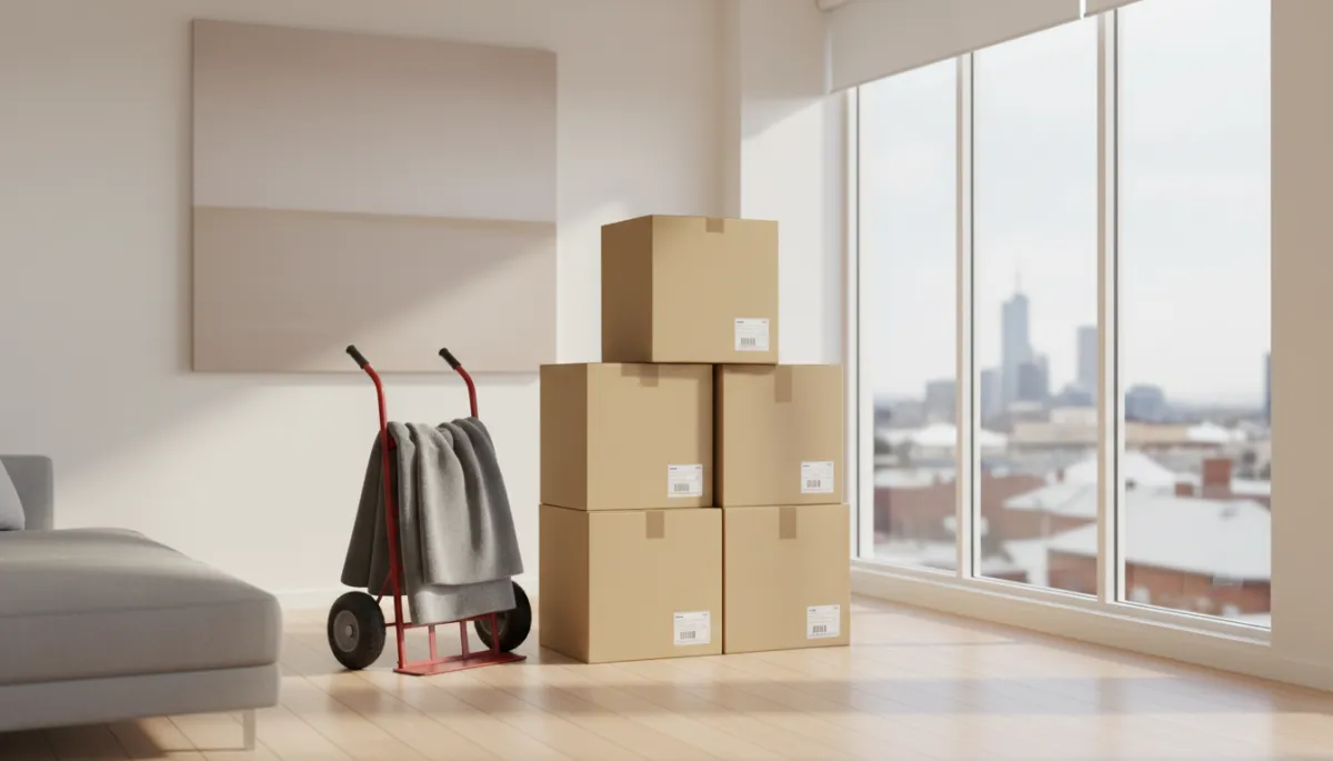 Neatly packed and labelled moving boxes prepared for removalists