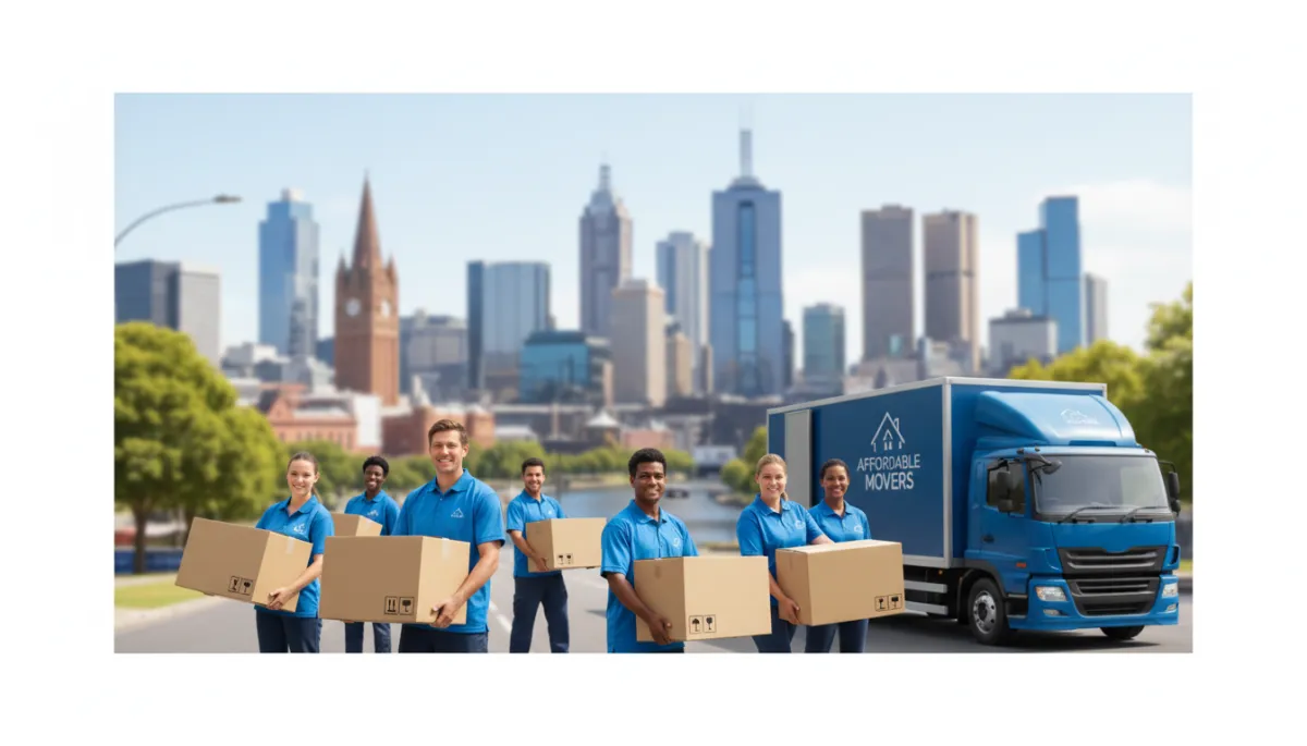 Uniformed removalists carefully carrying a sofa in Melbourne