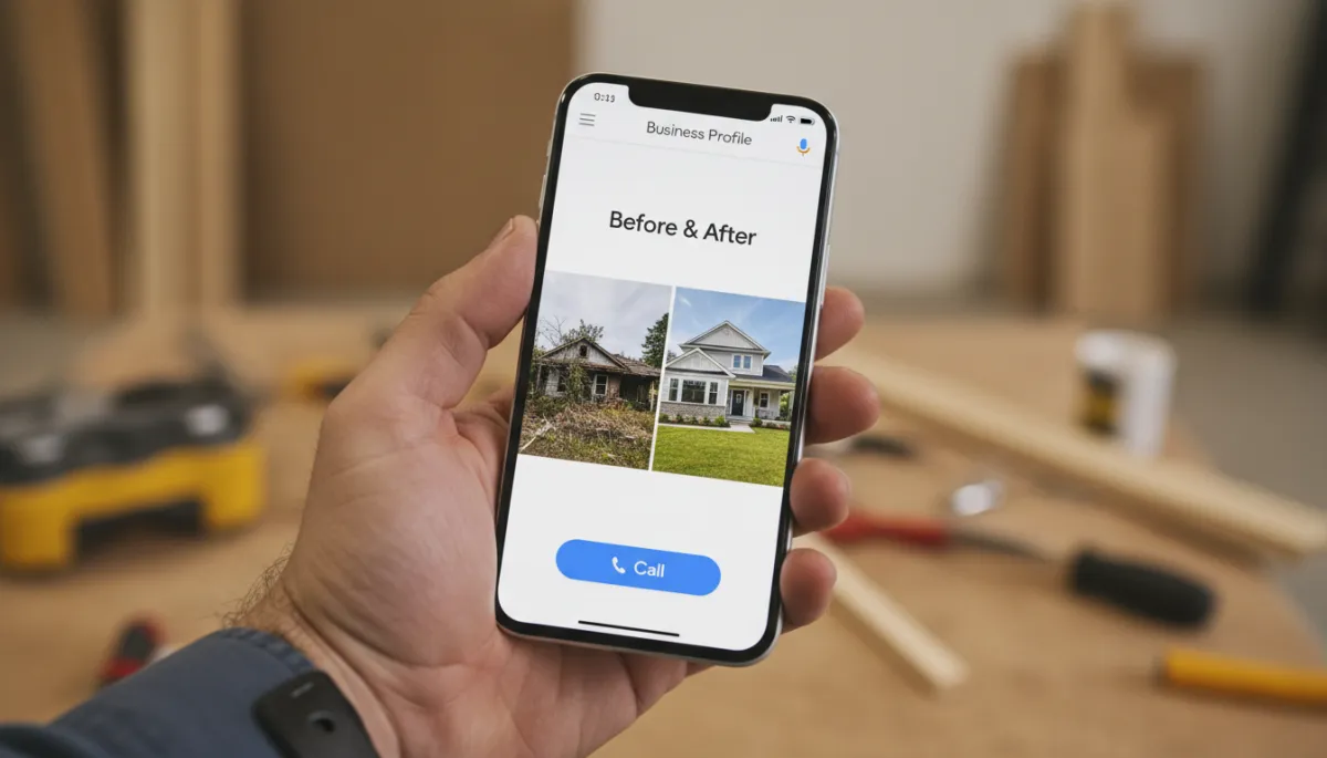 Contractor showcasing a before-and-after project photo in a Google Business Profile post